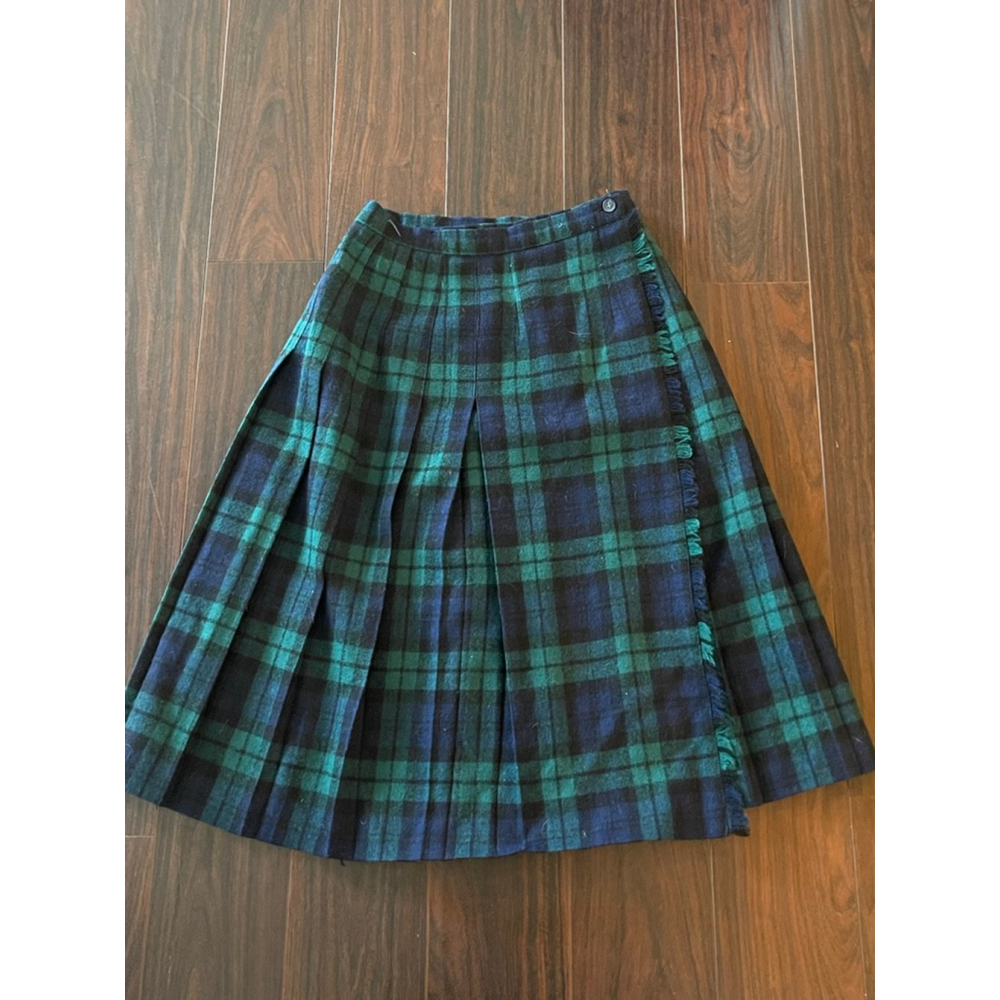 Vintage Barclay Square Wool Plaid Kilt Skirt Blackwatch Tartan USA Size 14